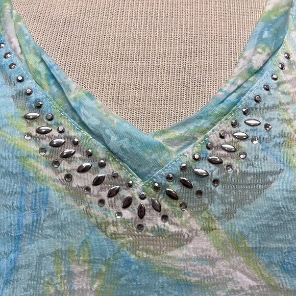 Hearts Of Palm Woman NWT Easy Breezy Aqua Multi Side Tie T-shirt - Picture 3 of 9